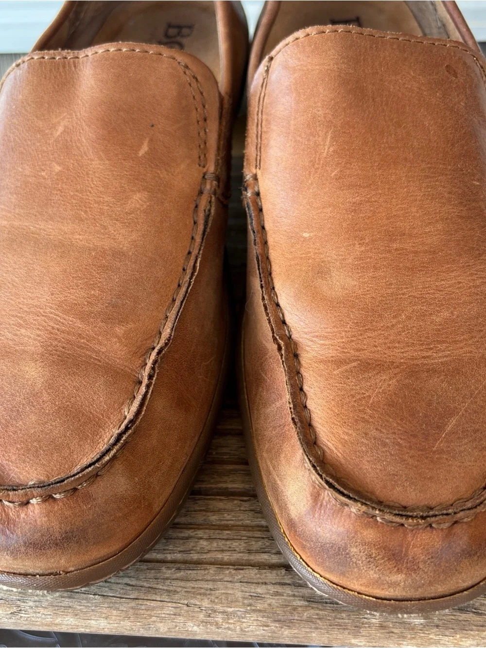 Born Men's 9 Distressed Leather Slip-On Loafers in Cognac Brown